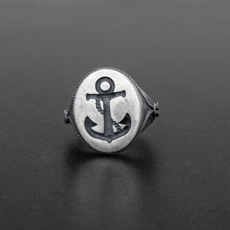 Handmade 925 sterling silver 'Anchor' ring for men Emmanuela - handcrafted for you