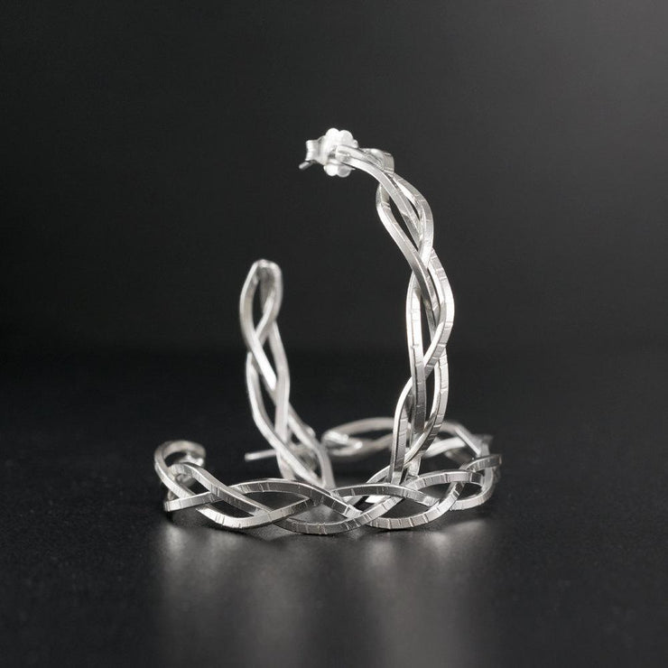 Handmade 925 sterling silver Braided hoops earings Emmanuela - handcrafted for you