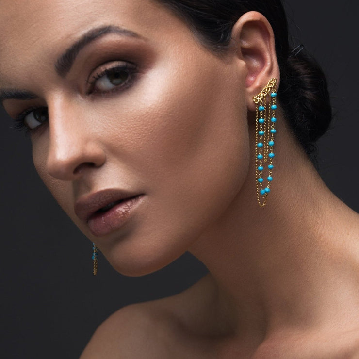 Long sterling silver chain earrings with turquoise stones | Emmanuela®