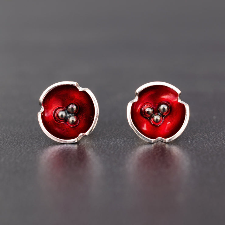 Handmade 925 sterling silver 'Poppies' flower stud earrings Emmanuela - handcrafted for you