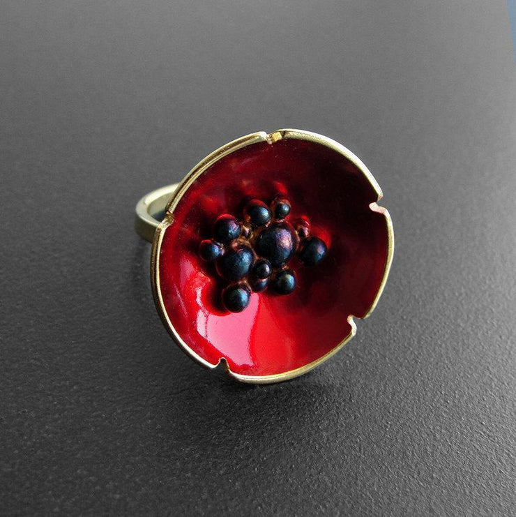 Handmade 925 sterling silver 'Poppy flower' ring Emmanuela - handcrafted for you
