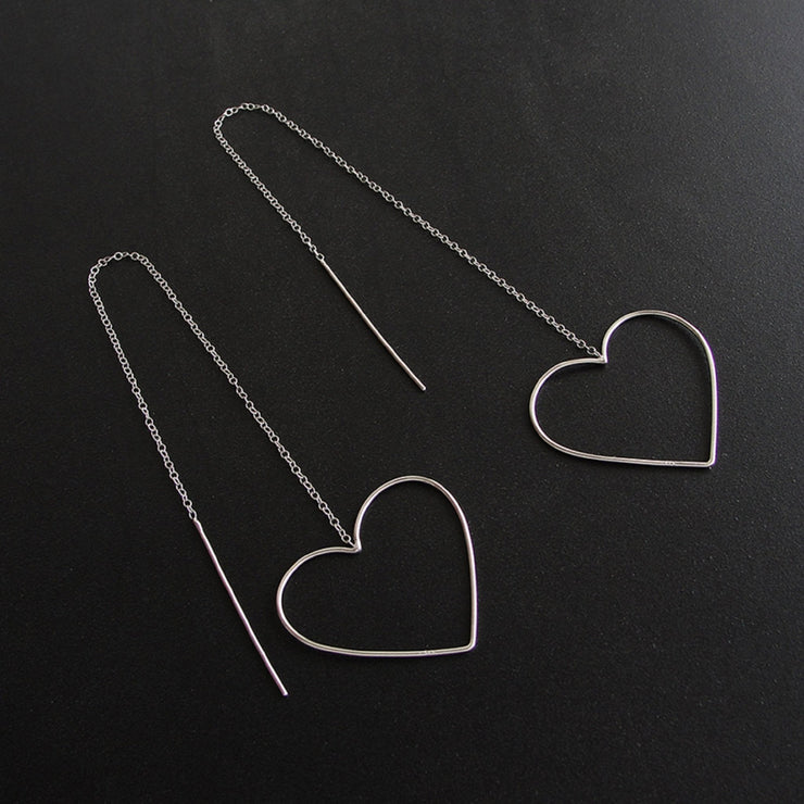 Handmade 925 sterling silver Threader earrings with 'hearts' Emmanuela - handcrafted for you