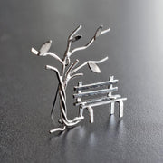 Handmade 925 sterling silver 'Tree & bench' brooch Emmanuela - handcrafted for you