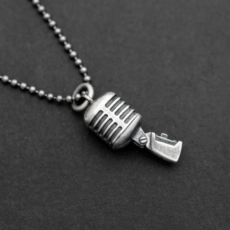 925 silver vintage microphone necklace for men, music gift | Emmanuela®