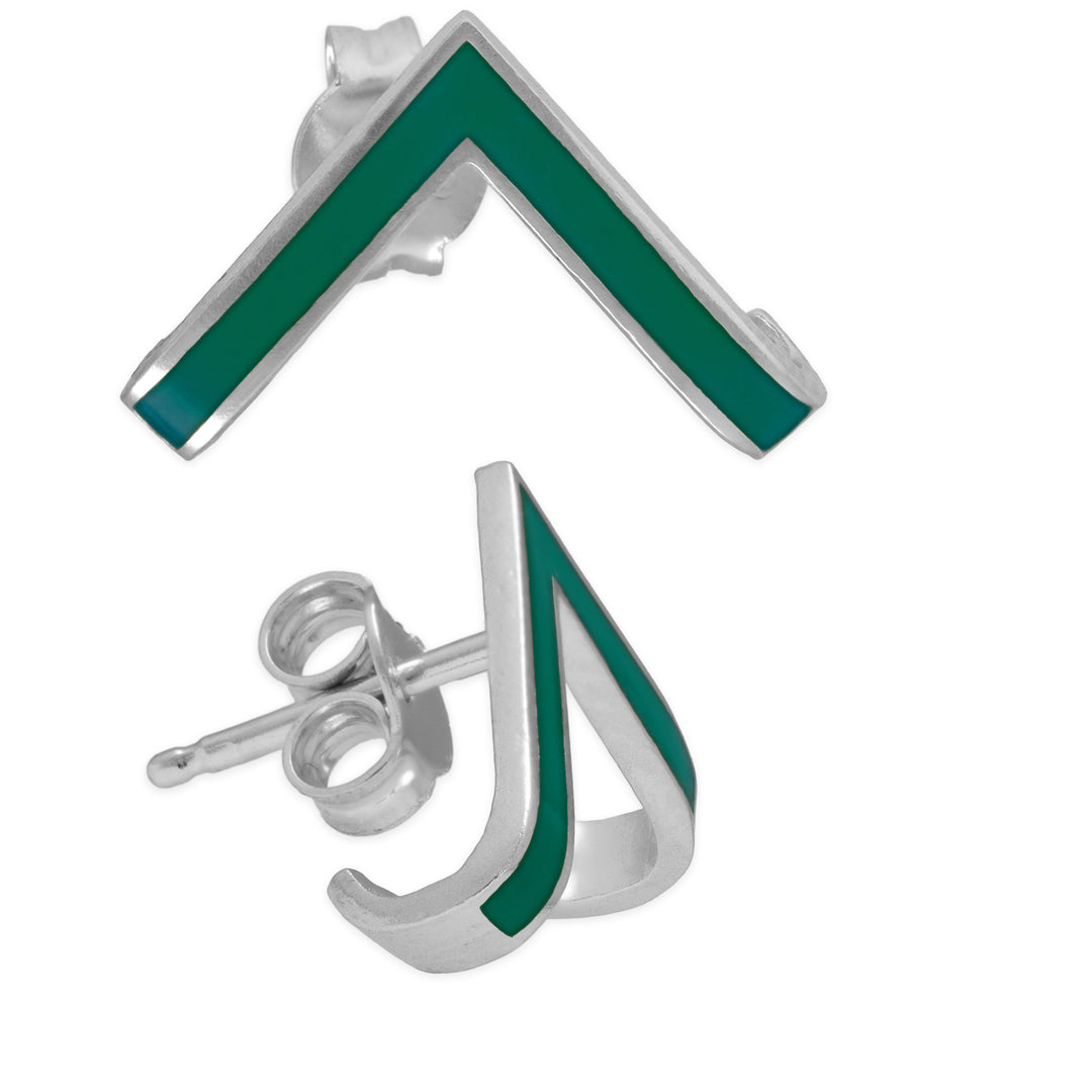 Triangular huggie stud earrings with enamel
