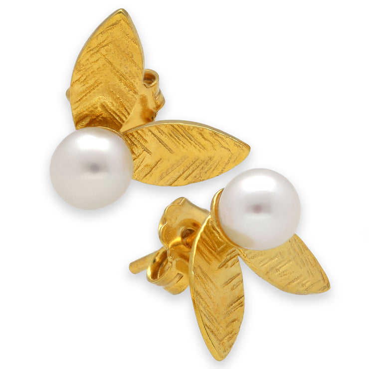 'Leaves' earrings with pearls