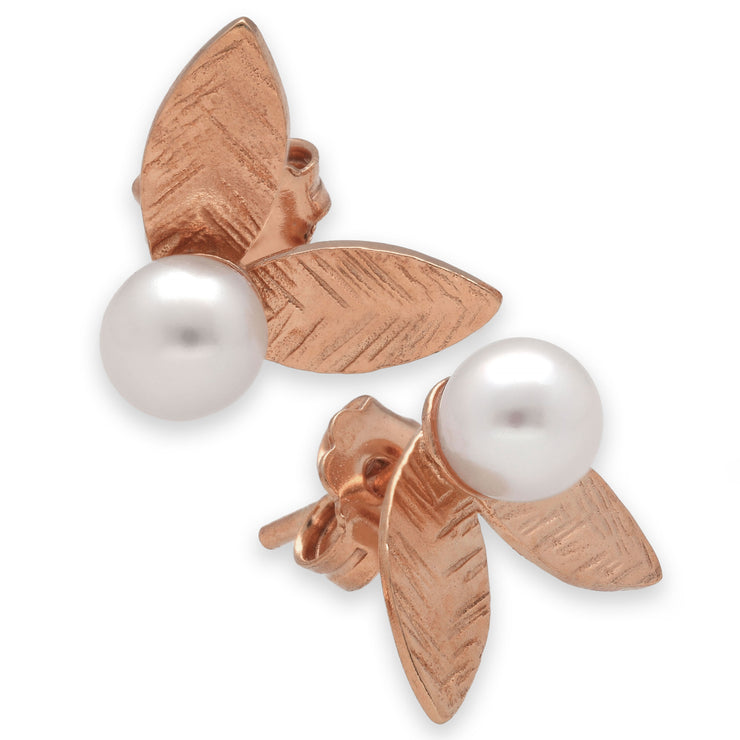 'Leaves' earrings with pearls
