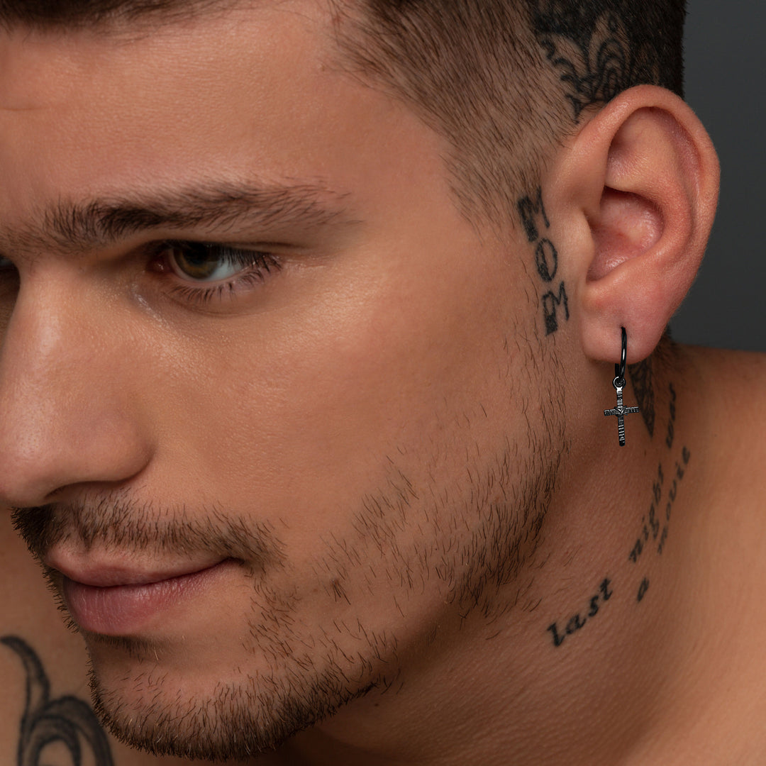 'Cross on hoop' earring for men