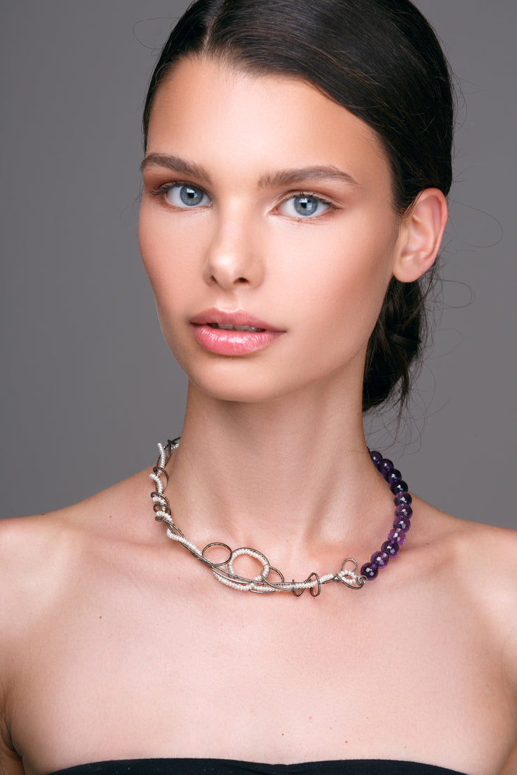 Handmade 925 sterling silver Amethyst necklace Emmanuela - handcrafted for you