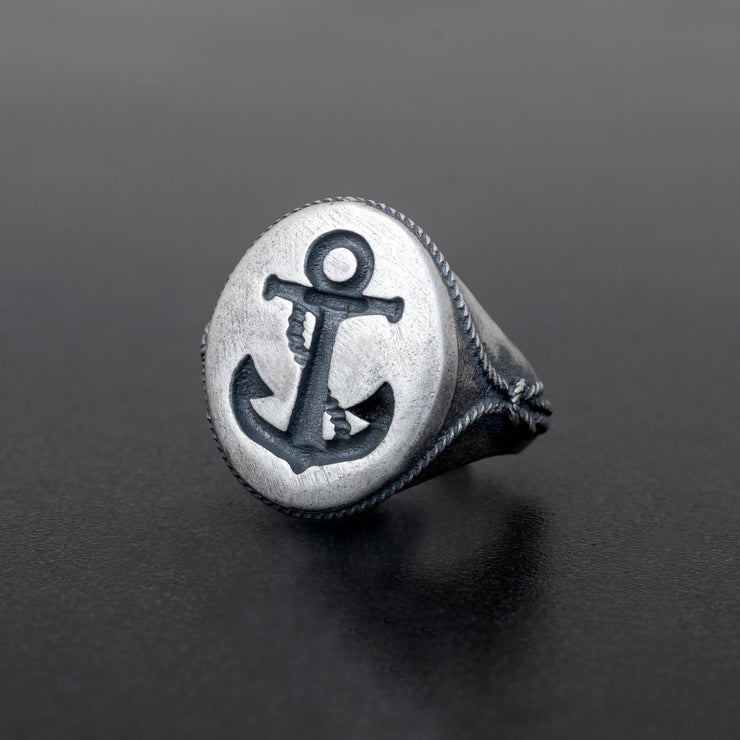 Sterling silver anchor ring for men, nautical jewelry by Emmanuela® 