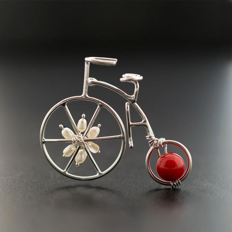 Handmade 925 sterling silver 'Bicycle' brooch Emmanuela - handcrafted for you
