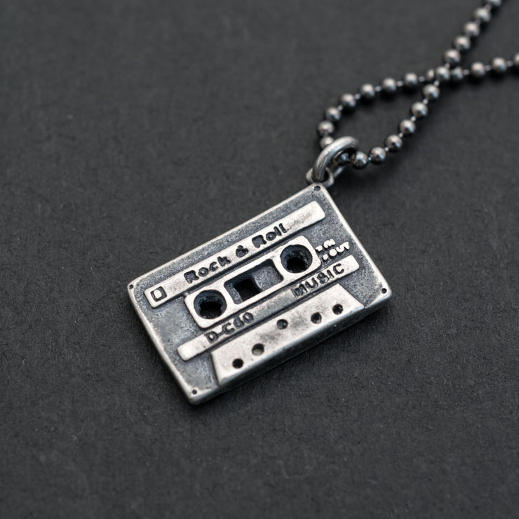 Cassete tape necklace, 925 sterling silver pendant for men | Emmanuela®