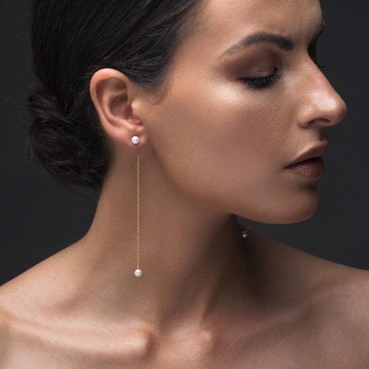 Long sterling silver chain earrings with pearls | Emmanuela® jewelry