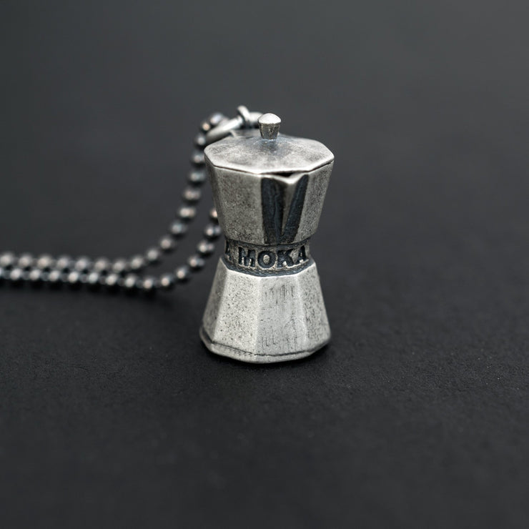 Handmade 925 sterling silver 'Cofee machine' necklace for men Emmanuela - handcrafted for you