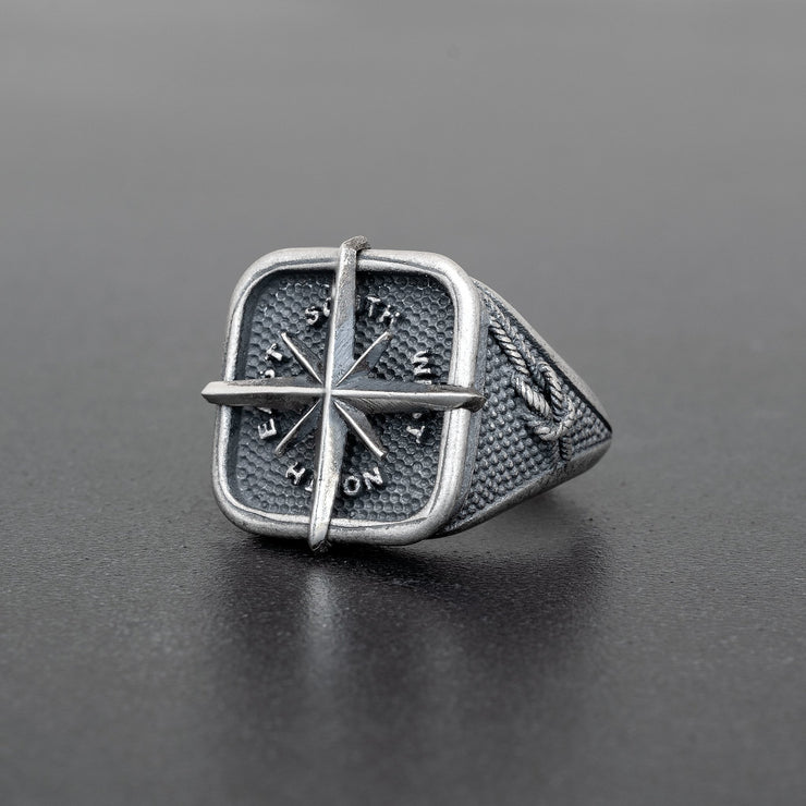 925 sterling silver compass ring for men, nautical jewelry | Emmanuela®