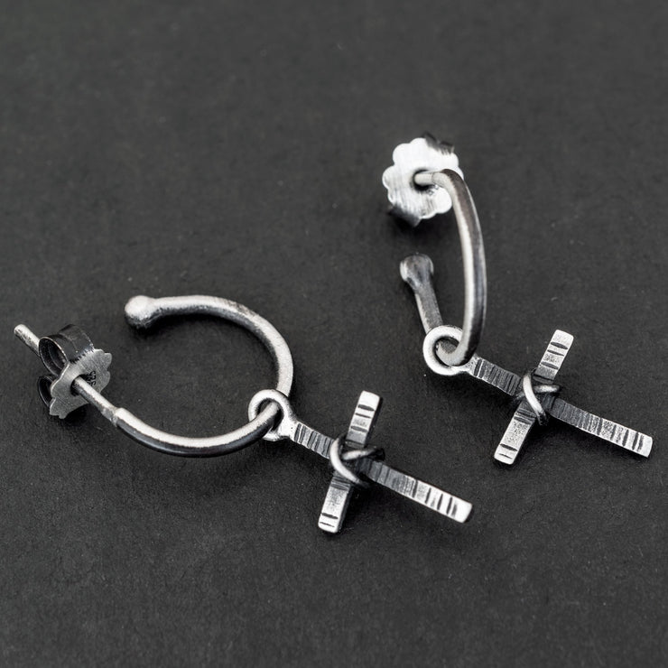 Handmade 925 sterling silver 'Cross' hoop earrings Emmanuela - handcrafted for you
