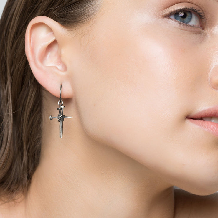 Sterling silver dangling cross earring, unusual jewelry by Emmanuela®