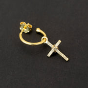 Handmade 925 sterling silver 'Cross on hoop' earring for men Emmanuela - handcrafted for you