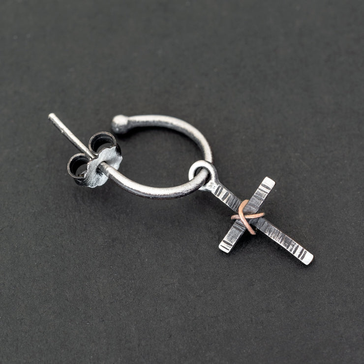 Sterling silver dangling cross earring for men | Emmanuela® men's gift