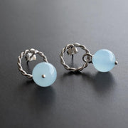 Small sterling silver earrings with dangling jade | Emmanuela® jewelry