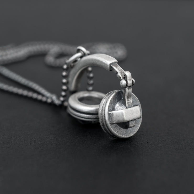 Handmade 925 sterling silver 'Earphones' necklace for men Emmanuela - handcrafted for you