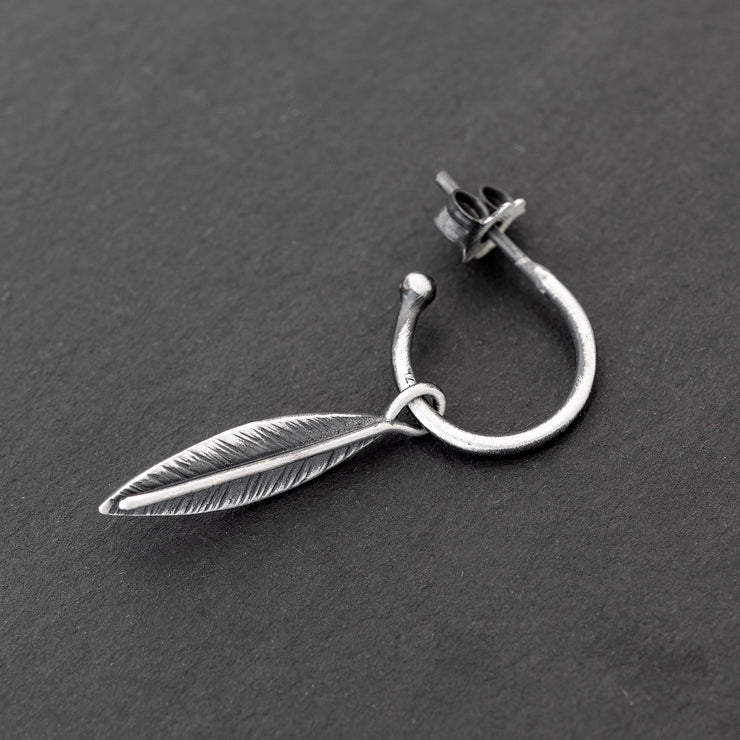 Handmade 925 sterling silver 'Feather' earring for men Emmanuela - handcrafted for you