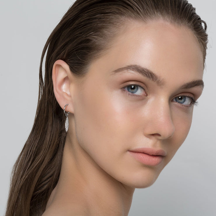 Sterling silver feather hoop earrings | Women cute jewelry | Emmanuela®
