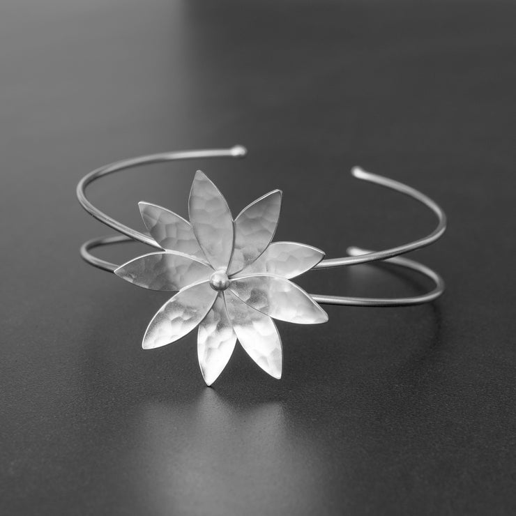 Sterling silver flower cuff bracelet, chic bridal jewelry | Emmanuela®