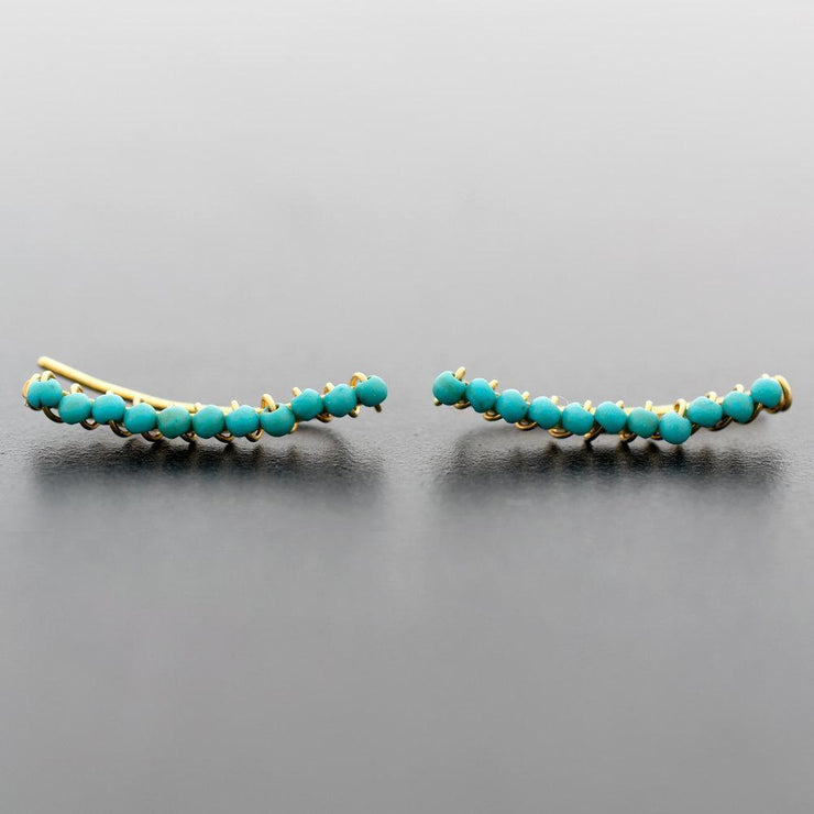 Turquoise sterling silver ear climbers with howlite stones | Emmanuela®