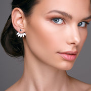 Sterling silver leaves ear jacket earrings, front back | Emmanuela®