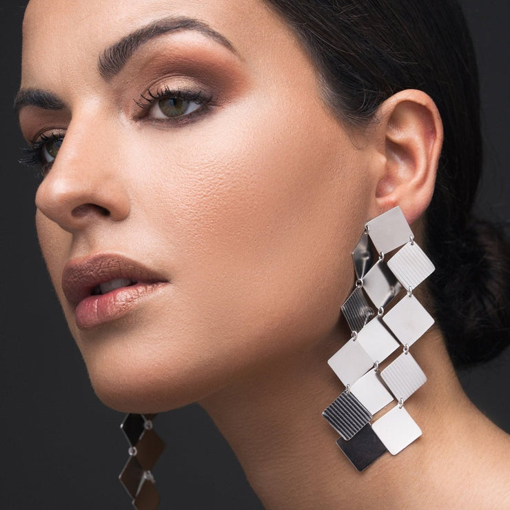 Long statement dangle earrings, sterling silver jewelry by Emmanuela®