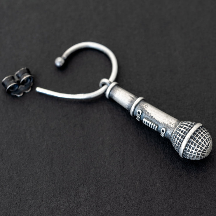 Handmade 925 sterling silver 'Microphone' earring for men Emmanuela - handcrafted for you
