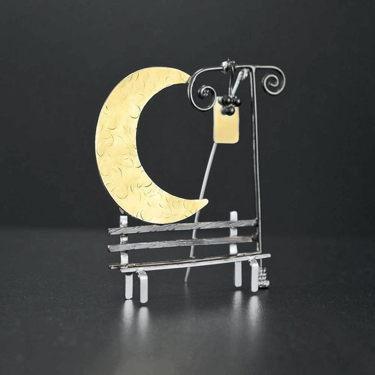 Handmade 925 sterling silver 'Moon & bench' brooch Emmanuela - handcrafted for you