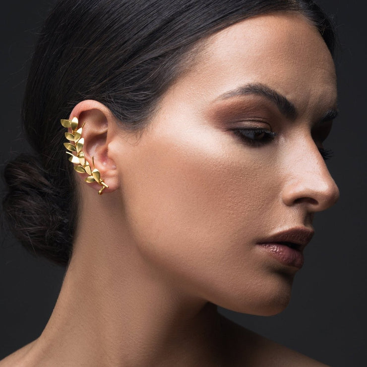 Greek style sterling silver olive leaves earcuff earrings | Emmanuela®