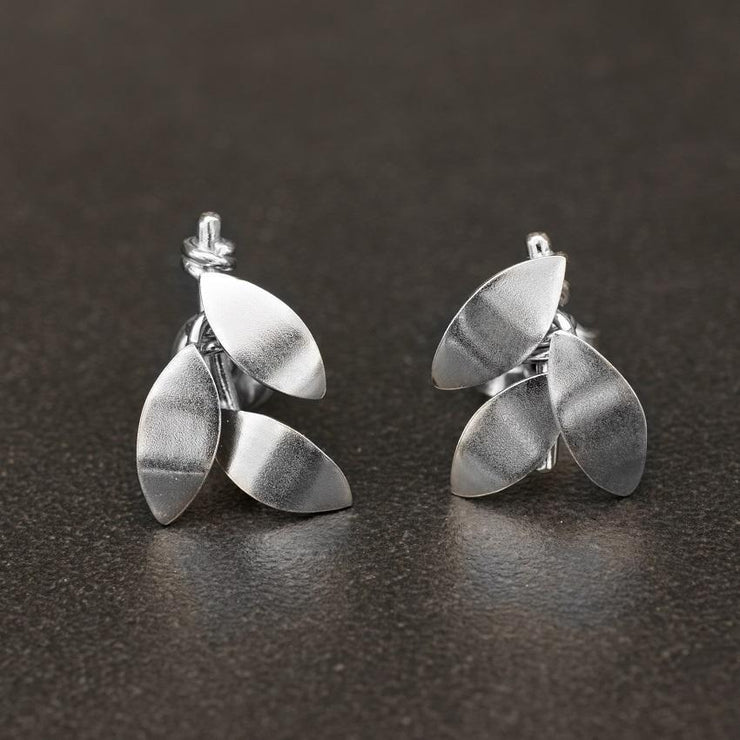 Sterling silver olive leaves earring studs | Emmanuela® Greek jewelry