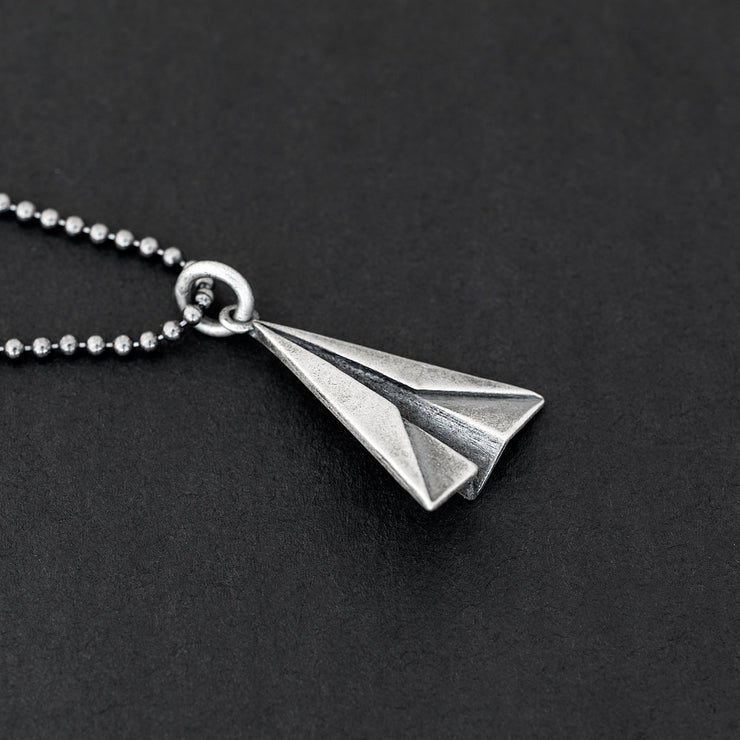 Sterling silver paper plane necklace, men origami jewelry | Emmanuela®