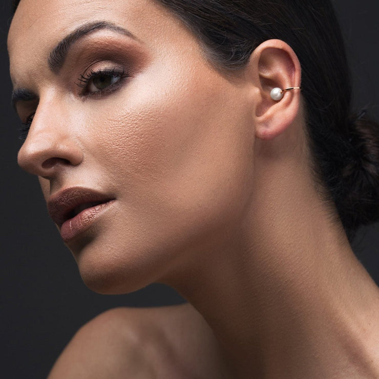 Sterling silver ear cuff with pearl, unique earcuff earring | Emmanuela®