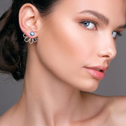 Sterling silver flower ear jacket earrings with pearls | Emmanuela®