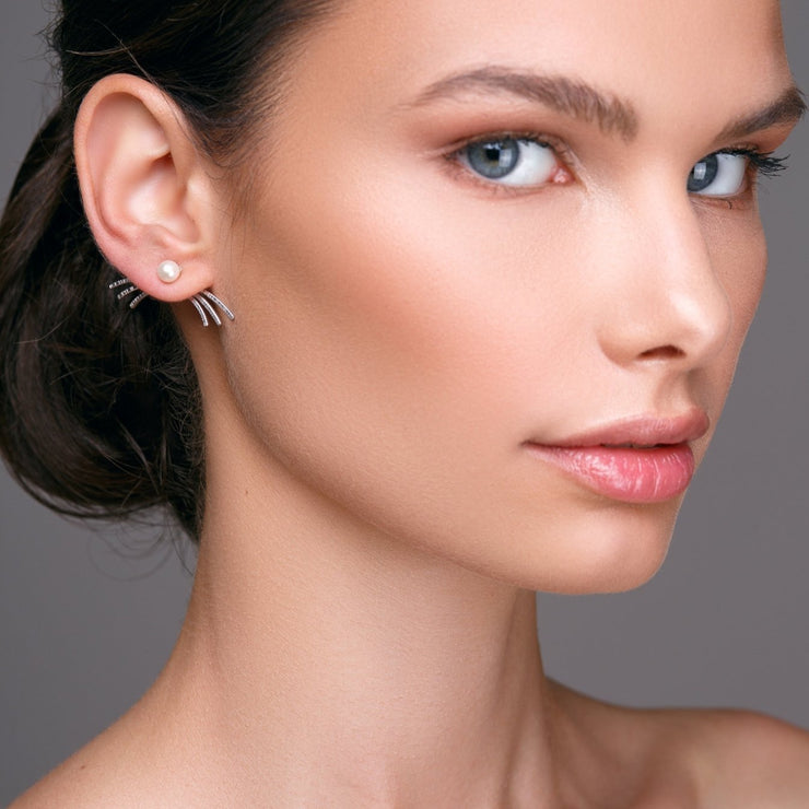 925 sterling silver ear jacket earrings with pearl studs | Emmanuela®