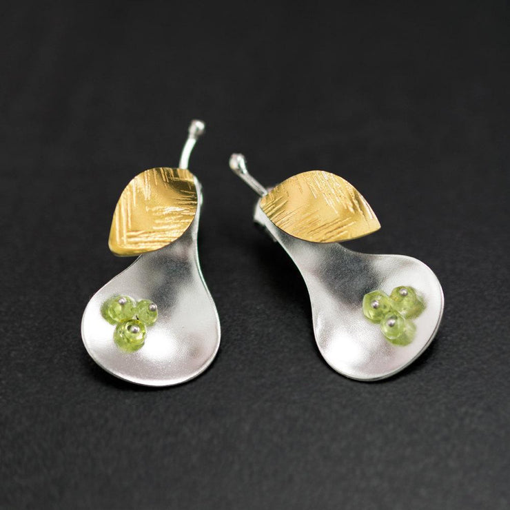 Sterling silver pear earring studs, unusual cute jewelry | Emmanuela® 