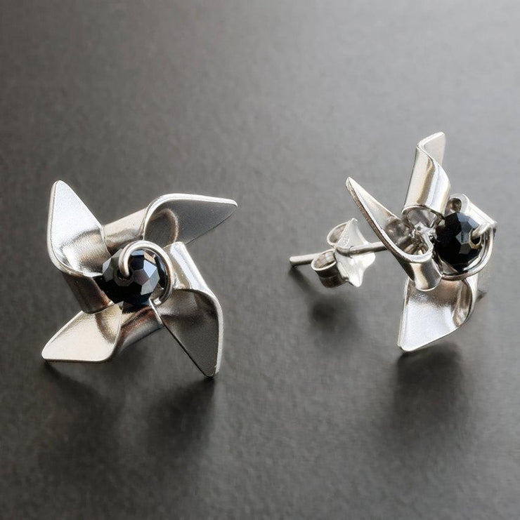 Sterling silver pinwheel earrring studs, origami jewelry | Emmanuela®