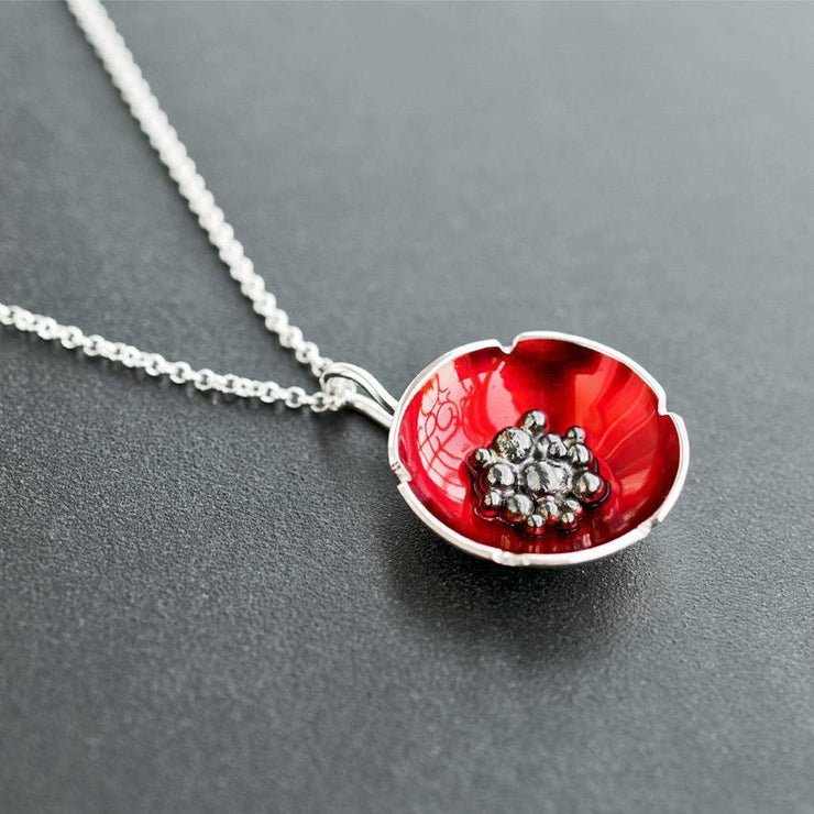 Handmade 925 sterling silver 'Poppy flower' necklace Emmanuela - handcrafted for you