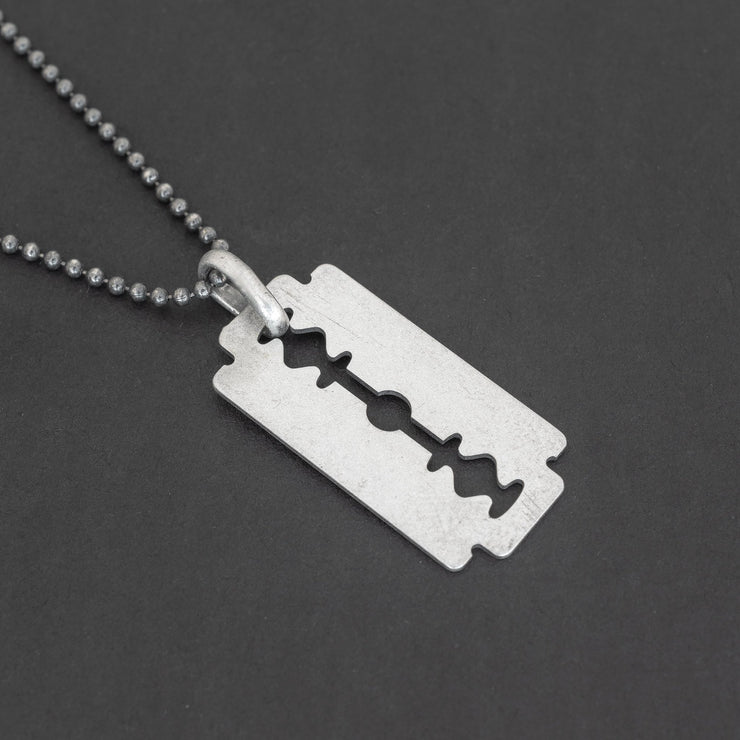 Men's Necklace / Long Silver Chain With Razor Blade 
