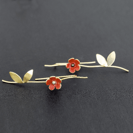 Handmade 925 sterling silver 'Red flower' ear climbers Emmanuela - handcrafted for you