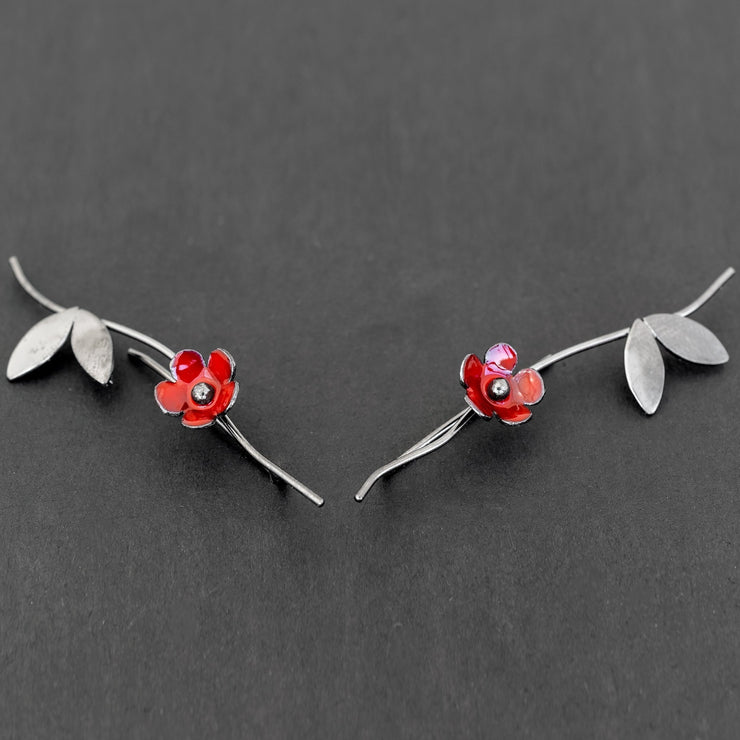 Handmade 925 sterling silver 'Red flower' ear climbers Emmanuela - handcrafted for you