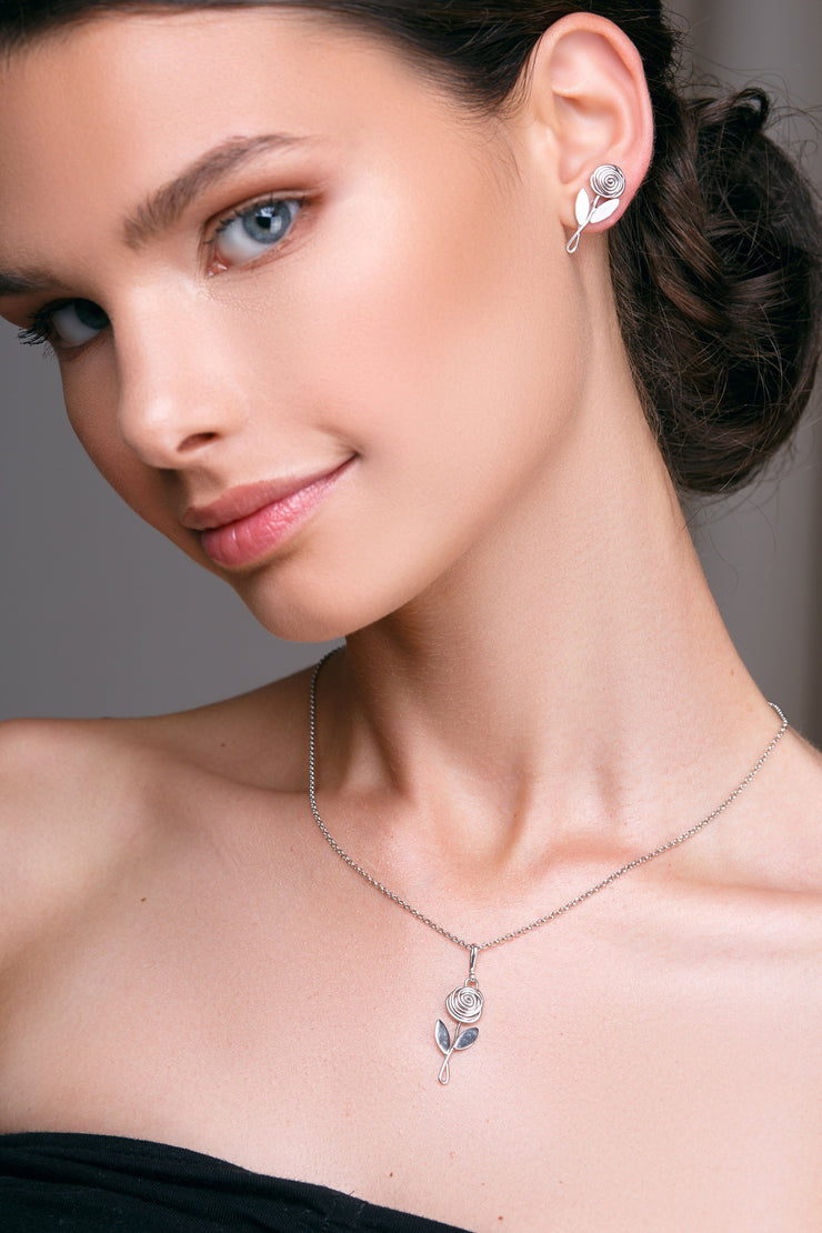 Handmade 925 sterling silver 'Rose flower' earrings Emmanuela - handcrafted for you