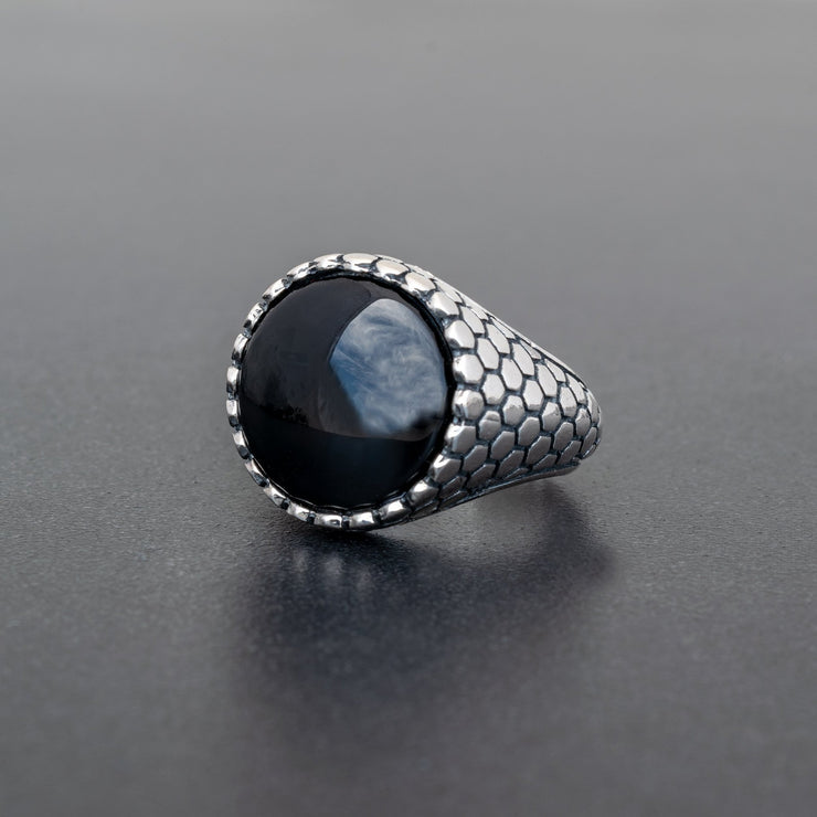 Big round, black agate ring for men, gothic jewelry gift | Emmanuela®