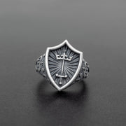 Handmade 925 sterling silver 'Shield and sword' ring for men Emmanuela - handcrafted for you