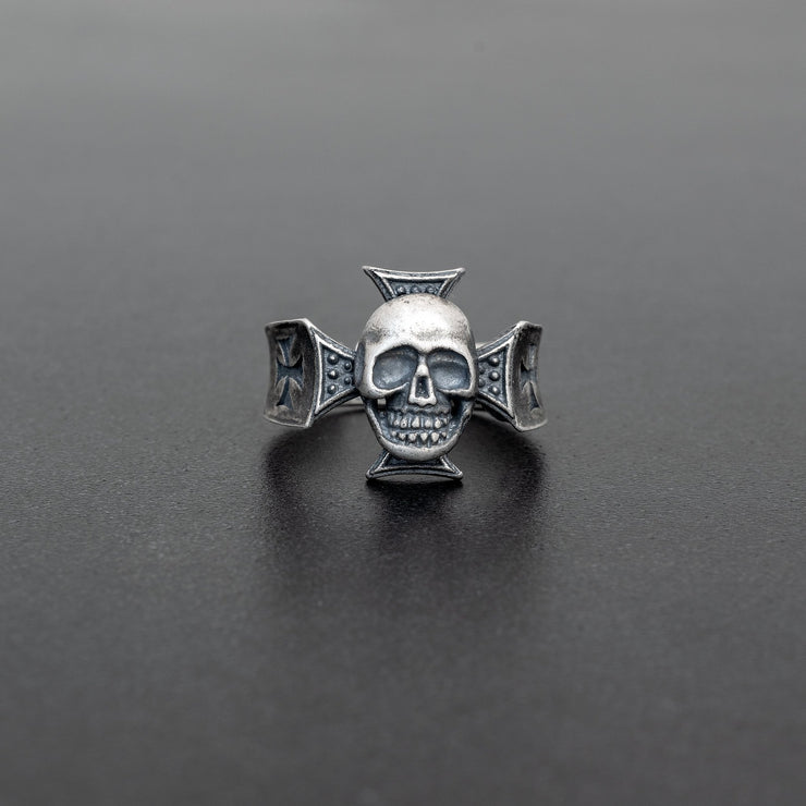 Handmade 925 sterling silver 'Skull on cross' ring for men Emmanuela - handcrafted for you