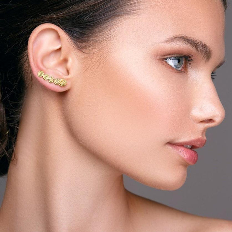 Greek style spiral earrings, sterling silver ear climbers | Emmanuela®